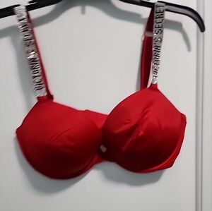 victoria's secret bra Red Rhinestone Strap Sz 34DD